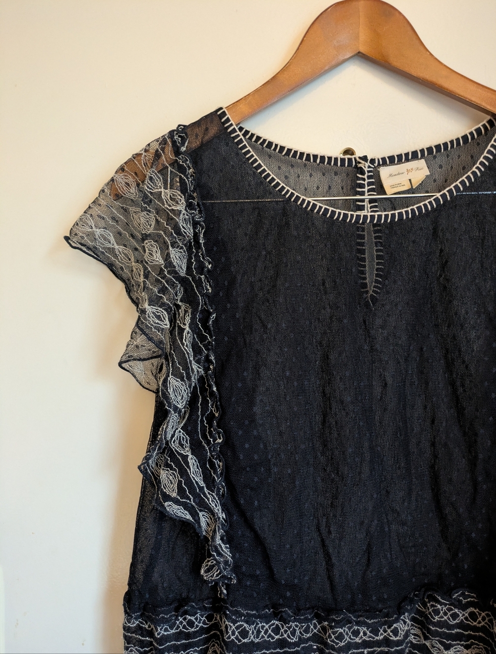 Anthropologie Meadow Rue Lace Polka Dot Sheer Blouse XL - Picture 4 of 16
